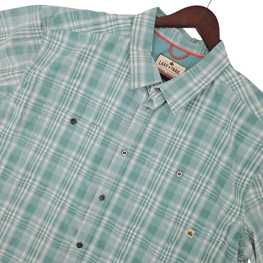 Lake & Trail NWT XXL Plaid Short Sleeve Button Up Mens Performance Hiking Shirt